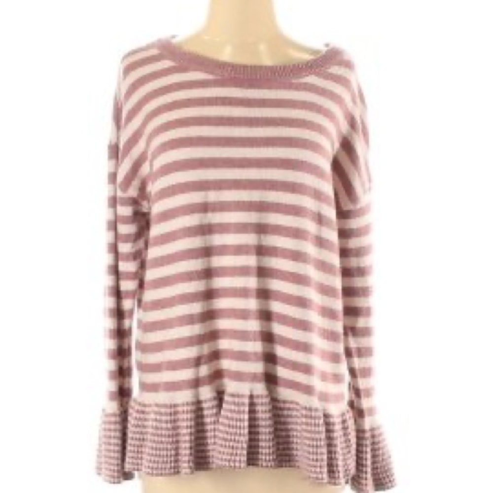 Loft Ann Taylor Pink Ruffle Striped Sweater